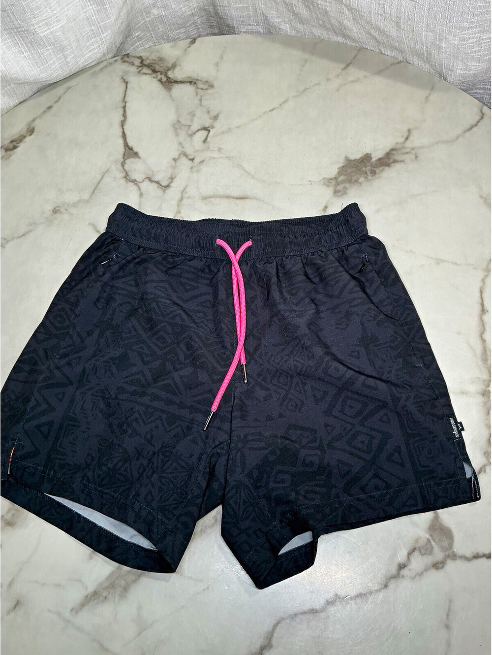Maamgic Men's Swim Trunks XS Black Pink Geometric Elastic Waist Drawstring Lined